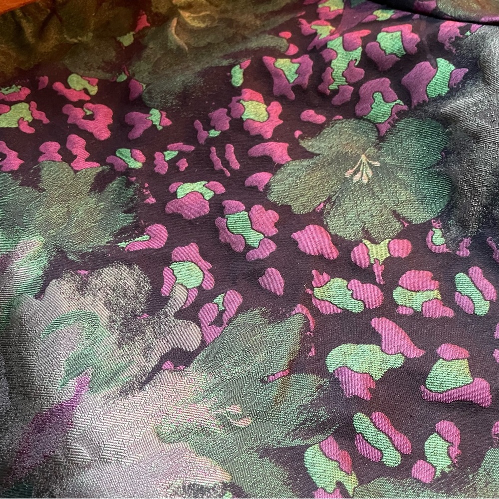 Vintage brocade metallic floral cropped jacket green purple boxy pocket printed - Picture 4 of 8